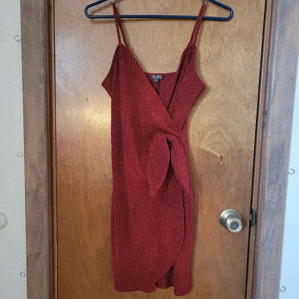 Lily Rose Red Faux Wrap Dress XS